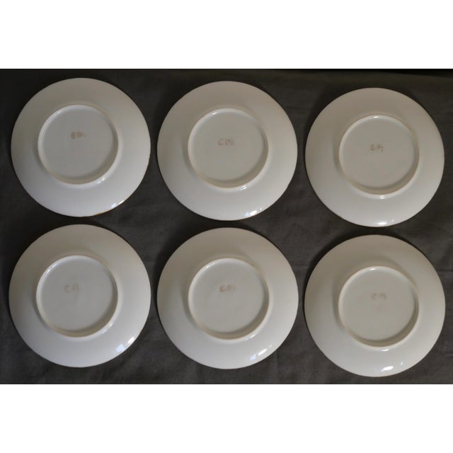 Brown Circa 1900 American Impressionist Style Forest Cabin Landscape Motif Hand-Painted Porcelain Gilded Rim Appetizer Plates - Set of 6 For Sale - Image 8 of 9