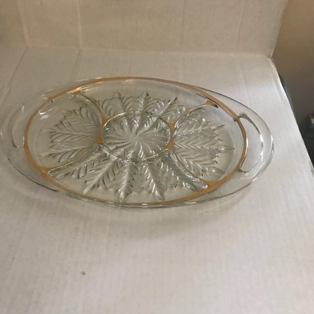 Glass 1980s Large Divided Gilded Crystal Serving Platter For Sale - Image 7 of 8