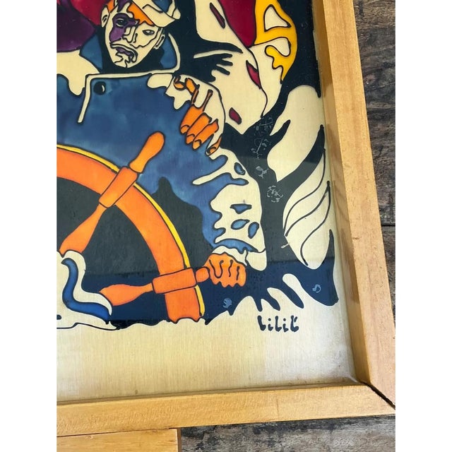 Vintage Nautical Painted Wood Art Tray For Sale - Image 12 of 13
