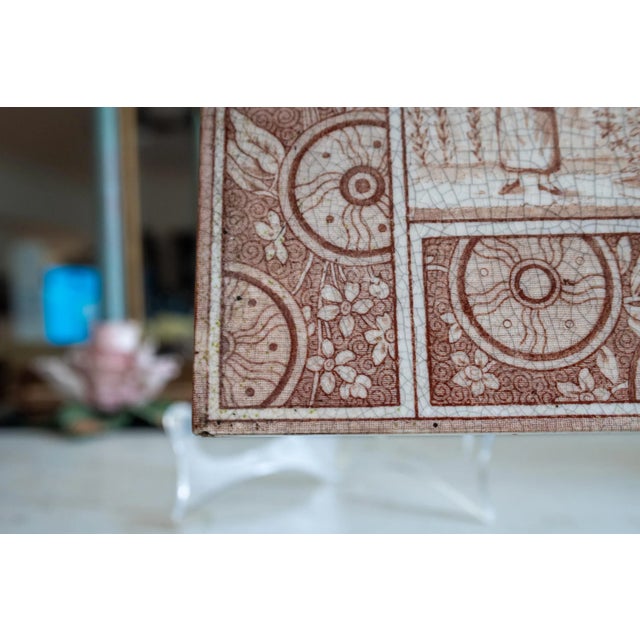 Victorian 1881 Aesthetic Movement Kate Greenaway Summer Red Transferware Tile For Sale - Image 3 of 10