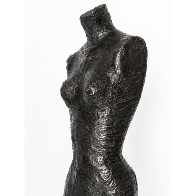 Contemporary Modern Giacometti-Style Walking Female Sculpture in Base, 5 Ft For Sale - Image 3 of 4