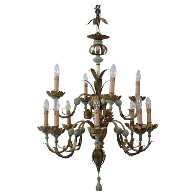 Chandelier in Iron, Brass and Lacquered Wood, 20th Century For Sale - Image 13 of 13