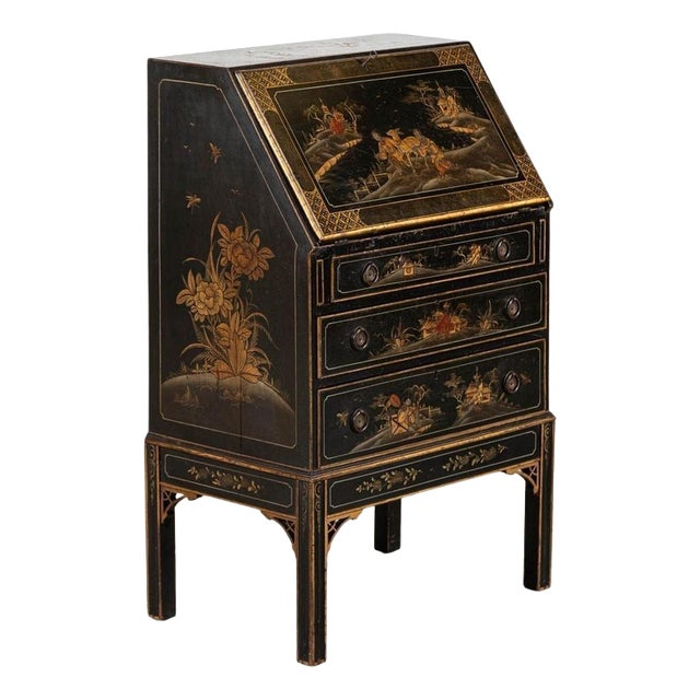 English Mahogany Chinoiserie Bureau Writing Desk, 1880s For Sale