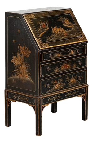 English Mahogany Chinoiserie Bureau Writing Desk, 1880s