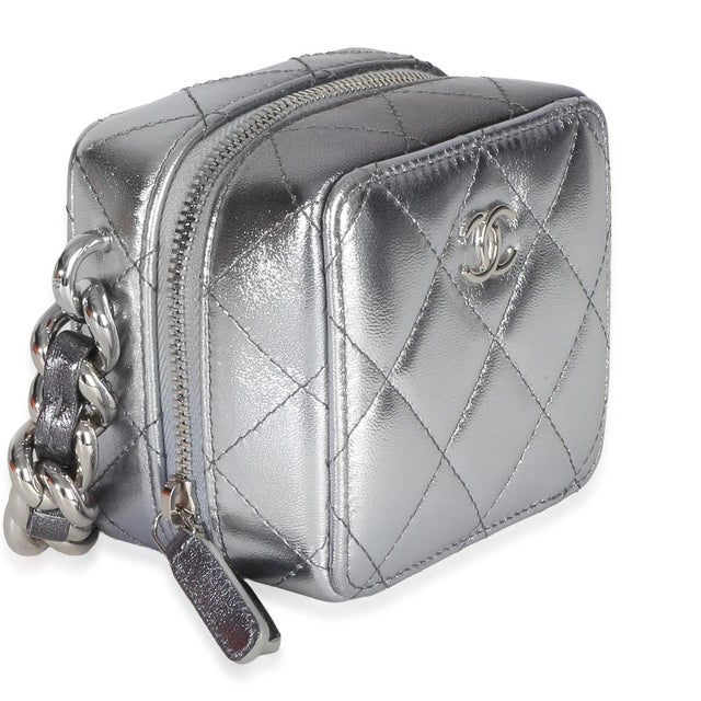 Contemporary Metallic Quilted Lambskin Coco Punk Clutch With Chain For Sale - Image 3 of 9