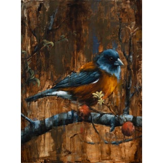 Break From Flight by Morgan Cameron | Oil on panel Bird perched on a branch with autumn foliage. For Sale
