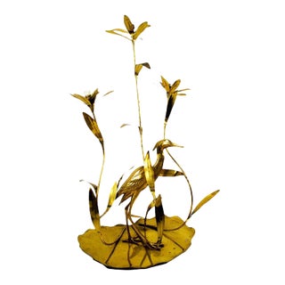 Italian Golden Brass Crane or Heron and Flower Floor Lamp from Cittone Oggi, 1960s For Sale