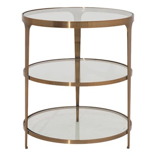 Matthew Izzo Home Vienna Antique Brass Three Tier Glass Top End Table For Sale