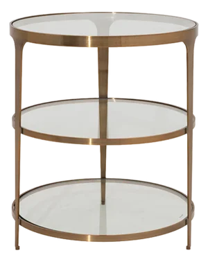Matthew Izzo Home Vienna Antique Brass Three Tier Glass Top End Table