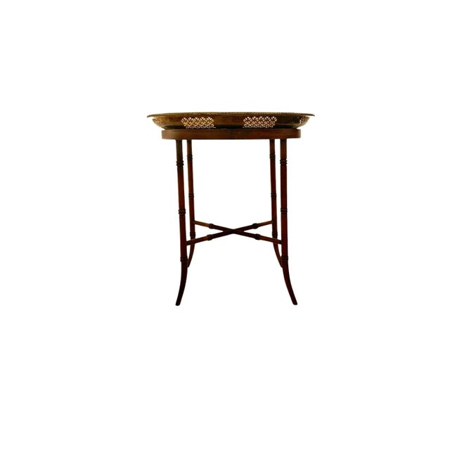 Late 20th Century Late 20th Century Maitland-Smith Bamboo-Design Side Table With Brass Tray For Sale - Image 5 of 9