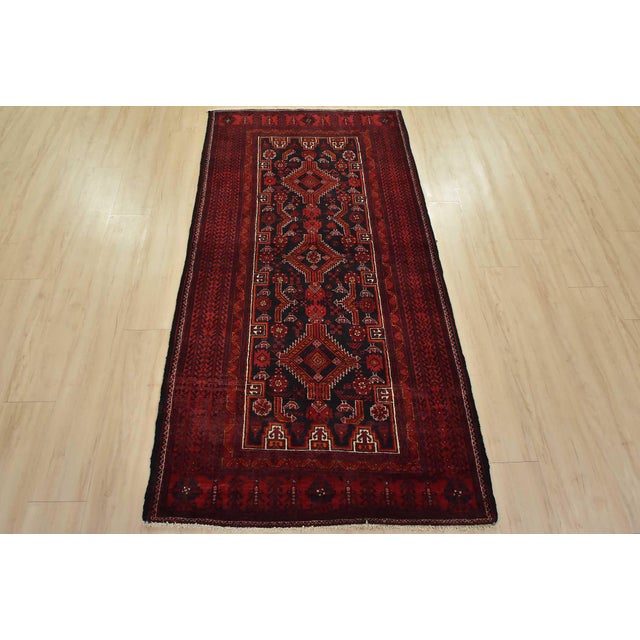 Cabin Baloch Rug 3’8” X 7′ Blue Wool Vintage Tribal Hand-Knotted Oriental Carpet For Sale - Image 3 of 12
