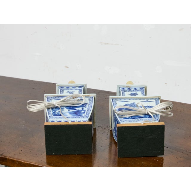 Blue 1920s Blue and White Porcelain Table Lamps, Asian - Pair For Sale - Image 8 of 11