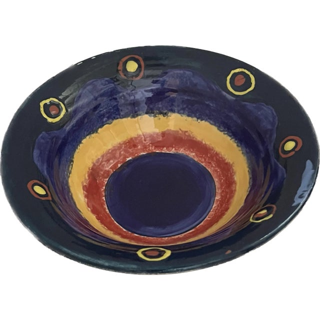 A One of a Kind Large Multi-Colored Decorative Bowl Signed by Abstract Artist Diana Ged that speaks volumes in its...