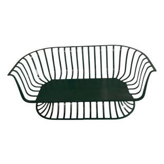Sculptural Modern Slatted Bench in Forest Gree For Sale