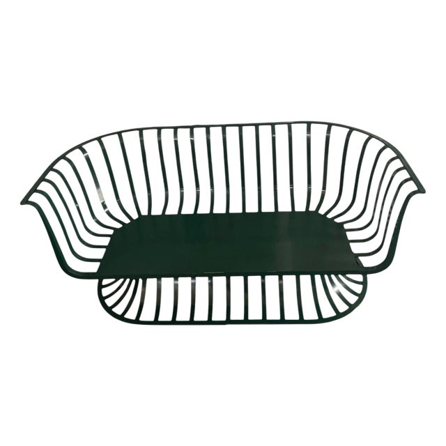 Sculptural Modern Slatted Bench in Forest Gree For Sale