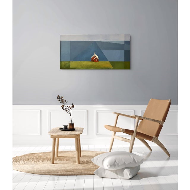 Blue Overlook by Justin Wheatley | Acrylic on Canvas Red House With Blue Sky For Sale - Image 8 of 10