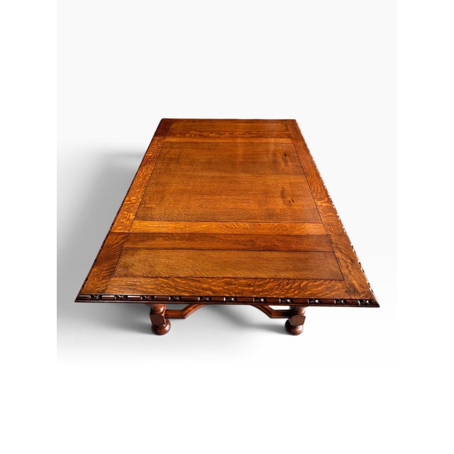 1925 Ornate Jacobean / Elizabethan Revival Period Draw Leaf Table - Beautiful Solid Quarter Sawn Oak For Sale - Image 11 of 12