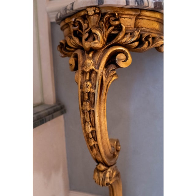Gold Vintage Italian Giltwood Marble Top One Leg Hall Table For Sale - Image 8 of 11