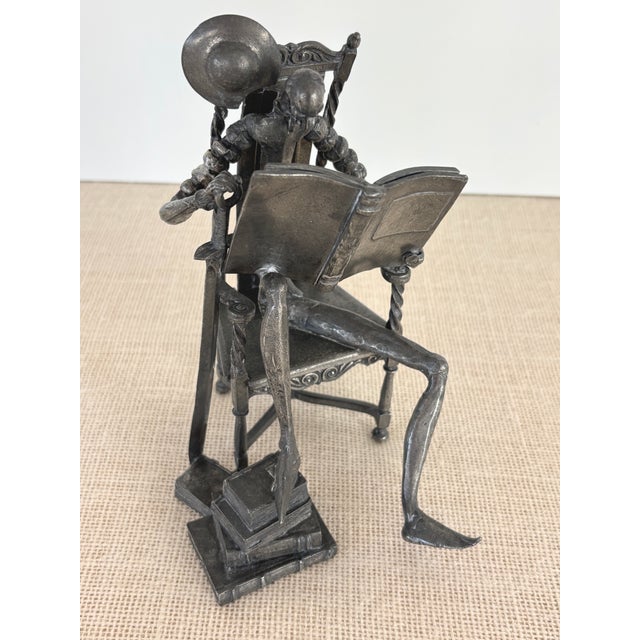 Vintage Cast Pewter Etain Don Quixote Reading Sculpture Michel Laude / Lande For Sale In San Diego - Image 6 of 9