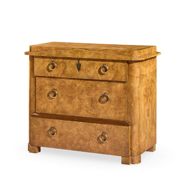 Baker Neoclassical Burlwood and Brass Chest of Drawers Lowboy Dresser For Sale - Image 9 of 10