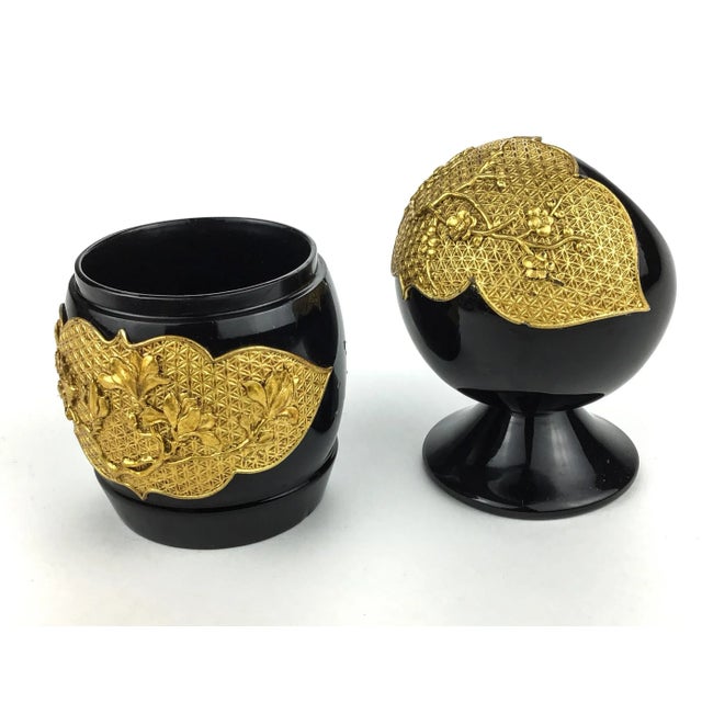 Black Lacquer & Gold Decorated Japanese Containers For Sale - Image 4 of 11
