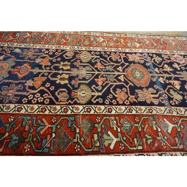 19th Century 1880s Blue Navy Geometric Antique Nw Persian Rug 3'6"x 15'0" Knotted Wool Carpet For Sale - Image 5 of 13
