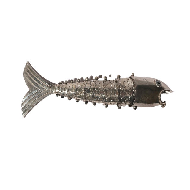 Mexican Late 20th Century Los Castillo Taxco Mexican Silver Plate Articulated Fish Bottle Opener For Sale - Image 3 of 10