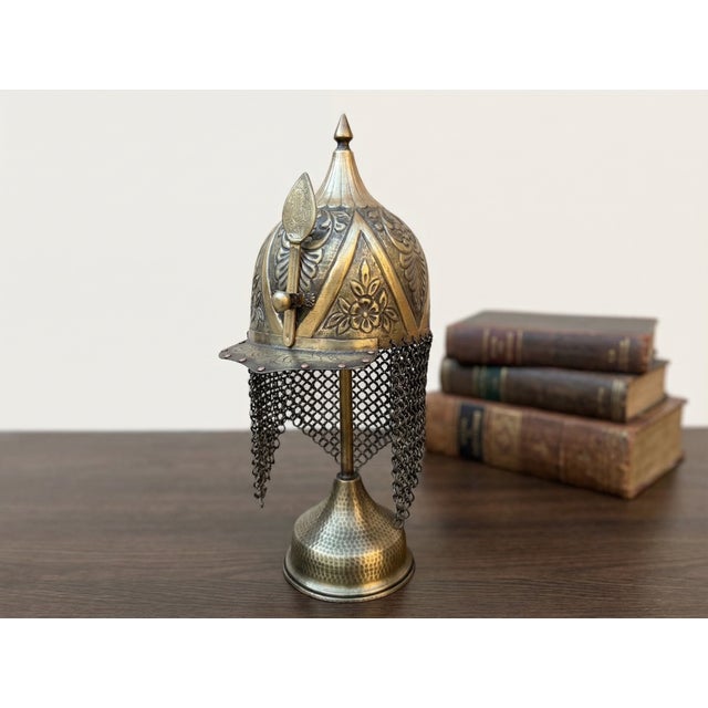 Handcrafted Brass Chainmail Helmet For Sale In Los Angeles - Image 6 of 13