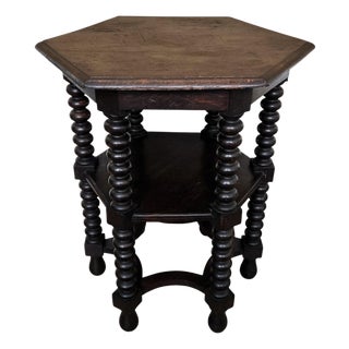 Antique Italian Hexagonal Walnut Side Table, 1890s For Sale