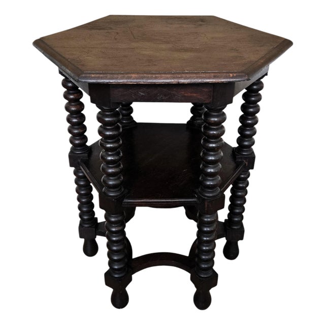 Antique Italian Hexagonal Walnut Side Table, 1890s For Sale