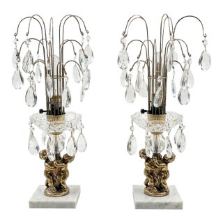 1960s Loevsky & Loevsky Mid-Century Hollywood Regency Cherub Waterfall Lamp With Marble Base - a Pair For Sale