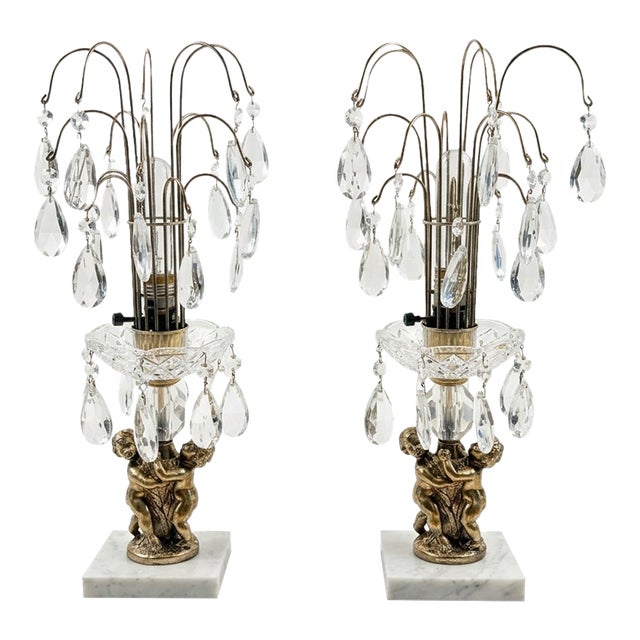 1960s Loevsky & Loevsky Mid-Century Hollywood Regency Cherub Waterfall Lamp With Marble Base - a Pair For Sale