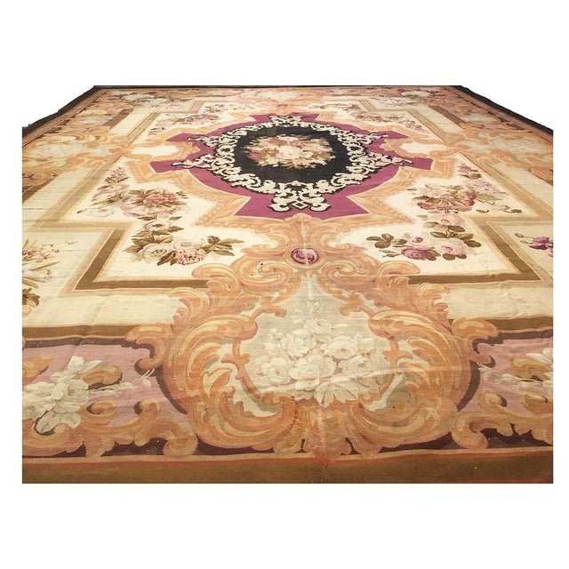 Antique French Aubusson Tapestry Wool 14x17 Tan, Ivory & Black Handmade Area Rug #9902078 For Sale - Image 4 of 12