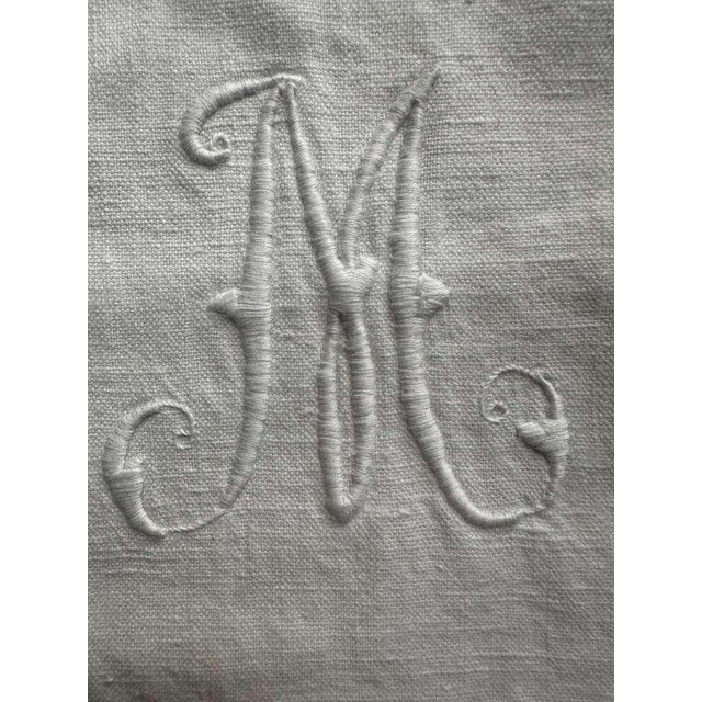 Linen Antique French Heirloom Linen Towel Bm Monogram Drawn Thread Work Hand Knotted Fringe Trousseau Textile Circa 1900 For Sale - Image 8 of 12