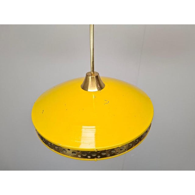 Mid-Century Modern Pendant Lamp in Yellow Metal with Brass and Glass, 1970s For Sale - Image 15 of 18