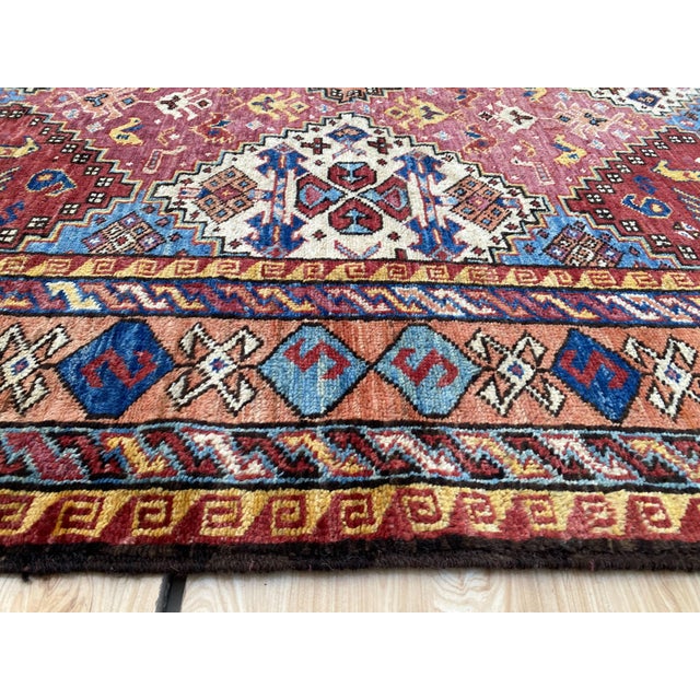 Berry Red Kazak Medallion Handmade Wool Rug 5x7 For Sale - Image 9 of 13
