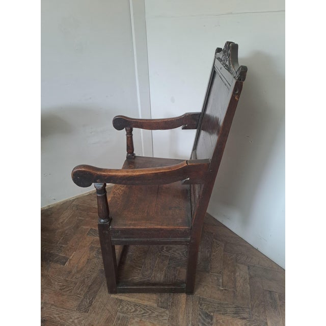 Rustic English Oak Wainscot Armchair, 1690 For Sale - Image 3 of 7