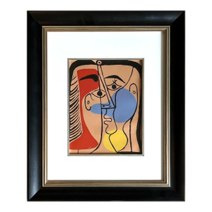 Picasso Linocut 1978 Large Red Blue & Yellow Head, Framed