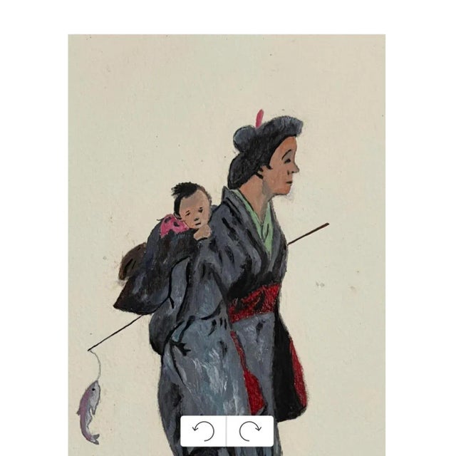 Palmieri, East Asian Woman and Child, 1920s, Watercolor For Sale - Image 4 of 8