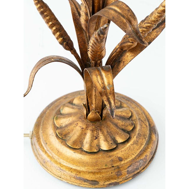 Vintage French Gilt Wheat Sheaf Table Lamp with New Silk Lampshade, 1950s For Sale - Image 12 of 18