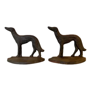 Vintage 1929 Art Deco Cast Iron Bookends, Russian Wolfhound - Corp - a Pair