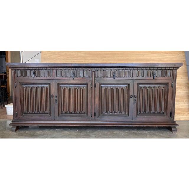 Large 20th Century Catalan Spanish Baroque Carved Walnut Tuscan Credenza or Buff For Sale - Image 16 of 18