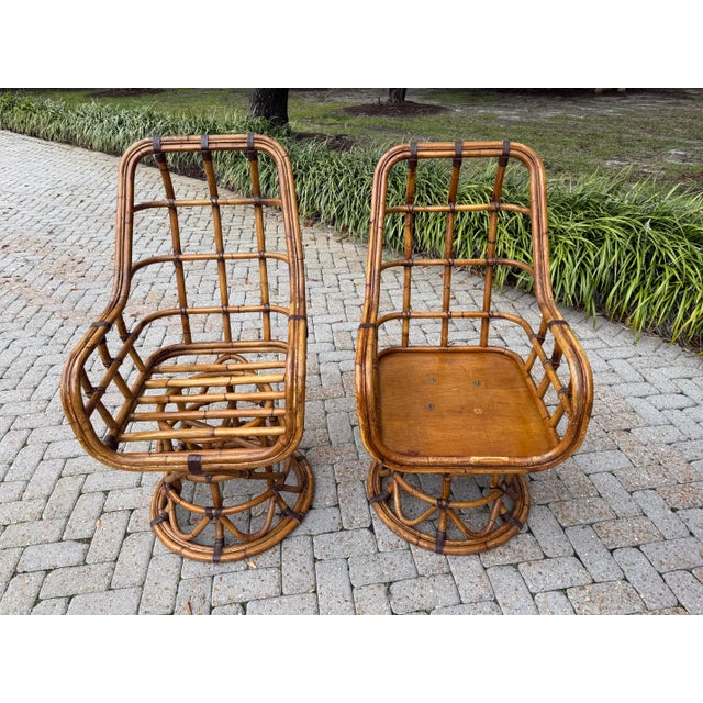 Mid-Century Organic Modern Palm Beach Chic Bamboo Dining Table With 6 Chairs - Set of 7 For Sale In Mobile - Image 6 of 11