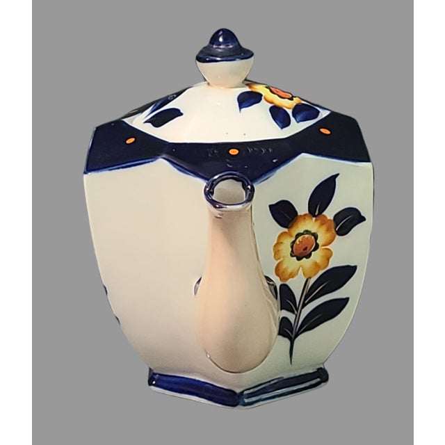 Japanese Antique Hexagonal Hand Painted Floral Japanese "Moriyama" Tea Pot For Sale - Image 3 of 9