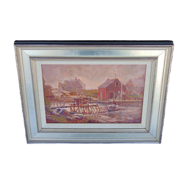 An absolutely charming vintage oil painting entitled "Port" by artist Joseph Crilley (1920-2008). Oil on masonite, signed...