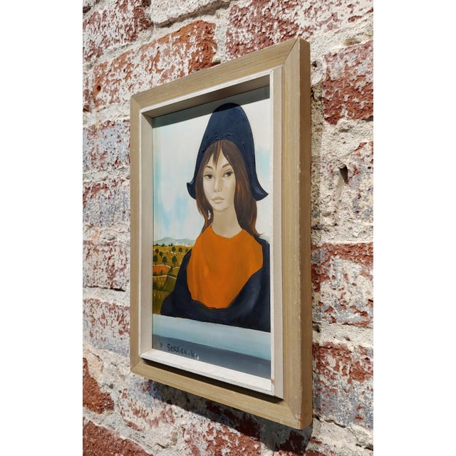 Jean-Pierre Serrier -Portrait of a Modern Mona Lisa -1960s Surrealist Oil Painting For Sale In Los Angeles - Image 6 of 8