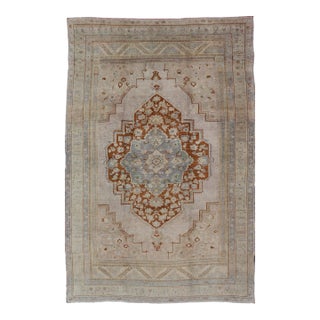 Vintage Turkish Oushak Rug in Brown, Pale Green, Taupe & Taupe Light Purple For Sale