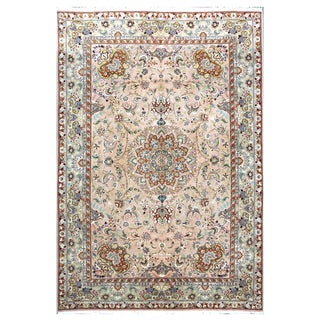 Vintage Persian Tabriz Wool & Silk 6x9 Mauve & Green Handmade Area Rug #1144055 For Sale