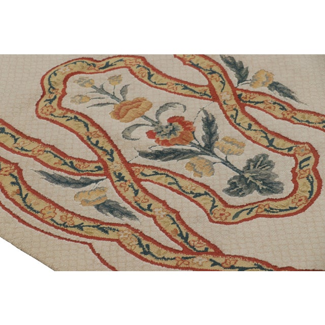 Rug & Kilim’s Tudor Style Rug in Beige-Cream With Geometric and Floral Patterns For Sale In New York - Image 6 of 7