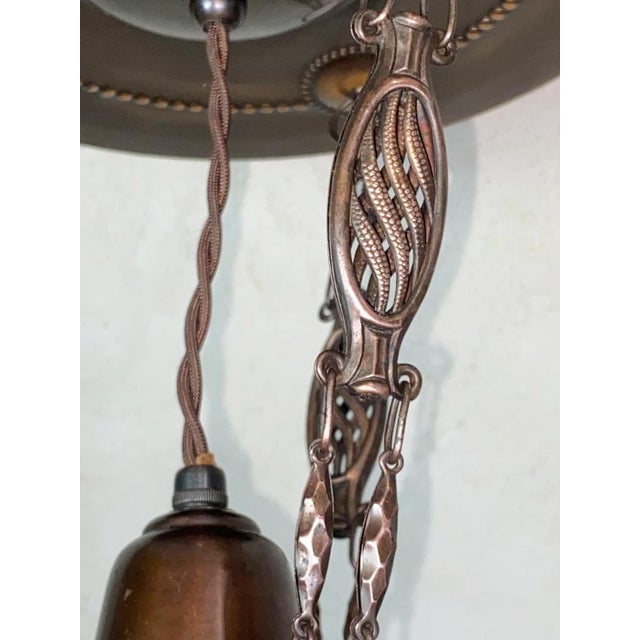 1910s Art Nouveau Brass Chandelier with Iridescent Martelé Glass from Loetz, 1910s For Sale - Image 5 of 10